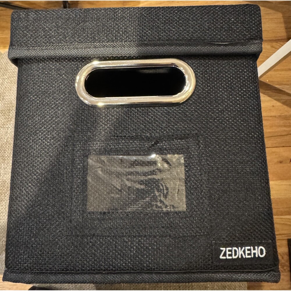Zedkeho Black Fabric Small Storage Bins/Lids 11" x 8" New Set (2)